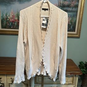 Jeanne Pierre Lt Cream Tan Heather Modele Open Front Cardigan Sweater NEW NWT